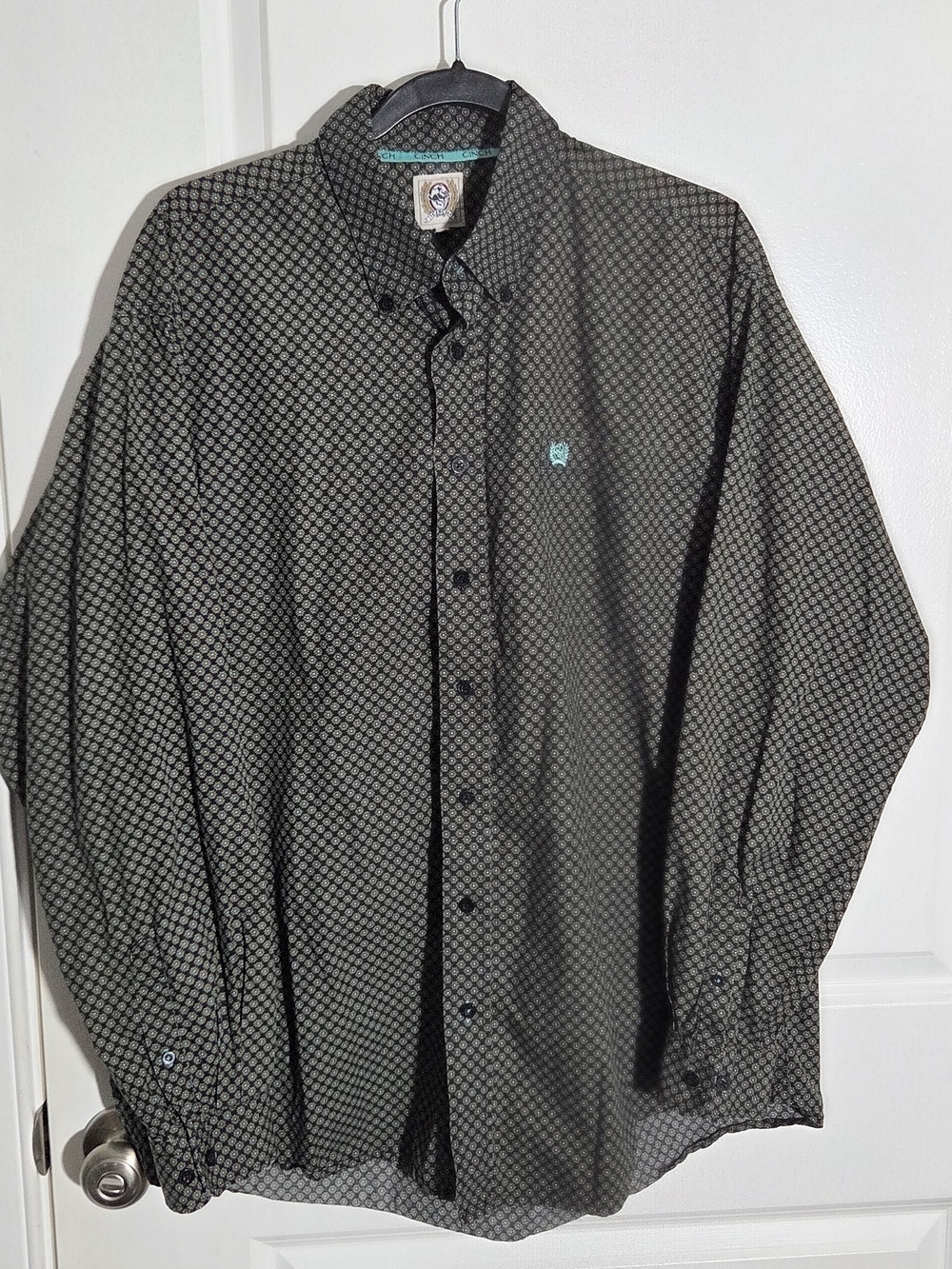 CINCH Mens Shirt Sz LARGE Button Down Black Floral Cowboy Western